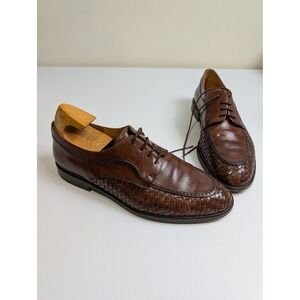 Mezlan Derby Shoes Mens 9.5 M Brown Leather Woven Basketweave Apron Toe Spain